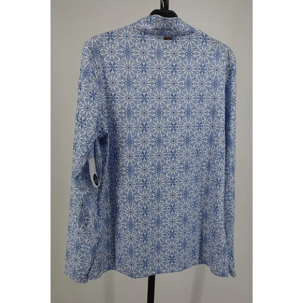 NEW Caban Life 1/4 Zip Sun Protective Sport Top Blue Floral Golf Mesh Size M
